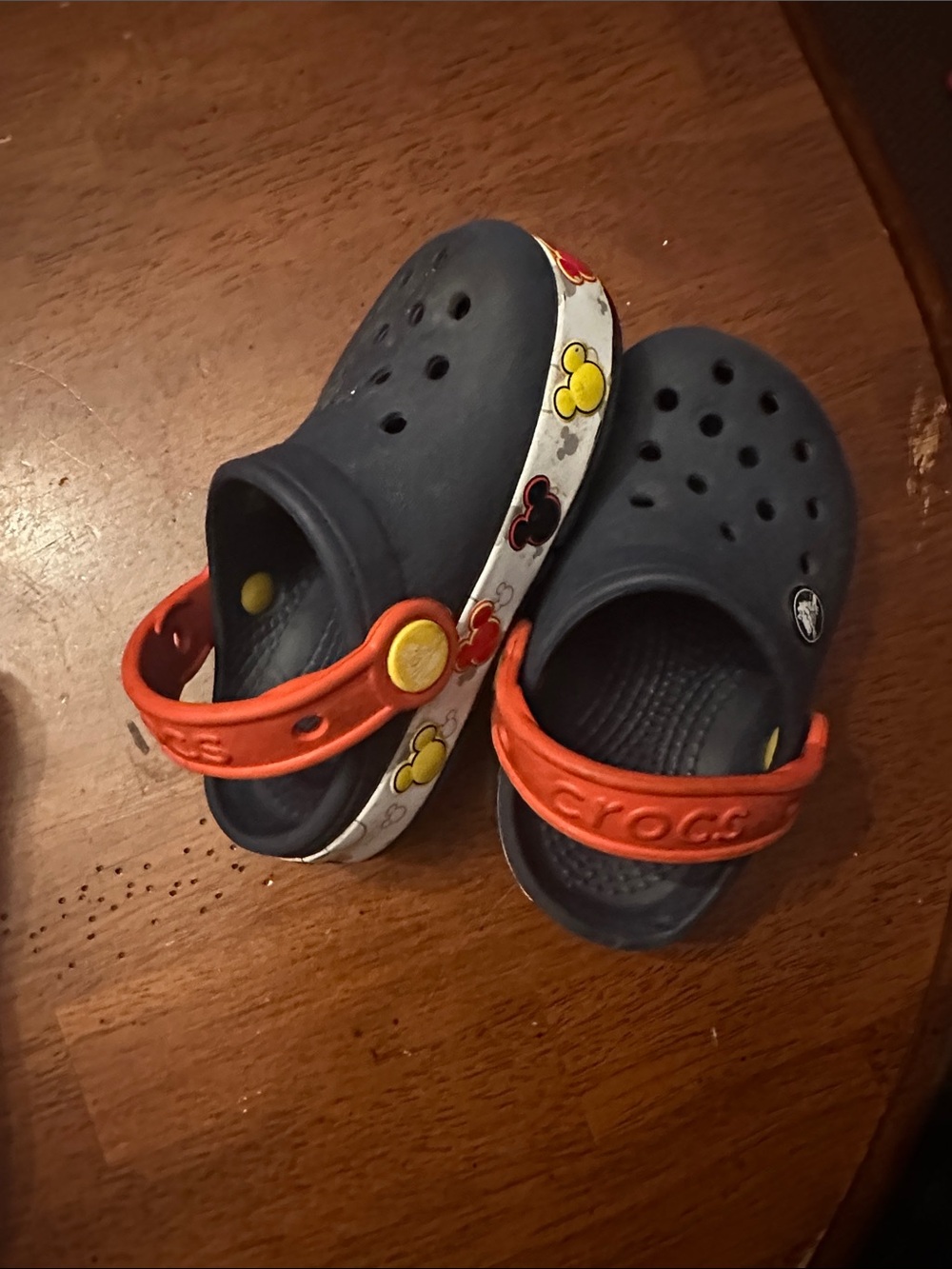 CROCS Navy Kids Clogs with Orange Strap and Mickey Print